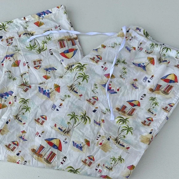 Womens Cotton Beach Print Pajama Set - Cream - Picture 4 of 5